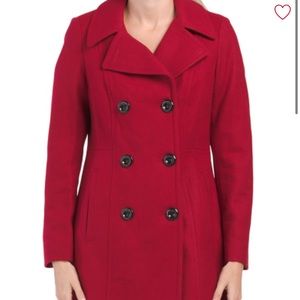 Anne Klein Wool blend Melton Double breasted Peacoat